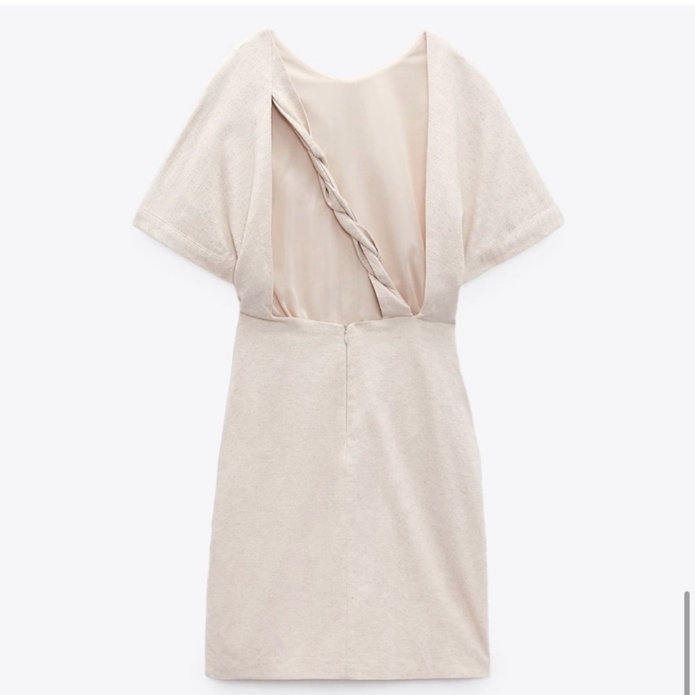 Zara limited edition linen blend braided back design mini dress